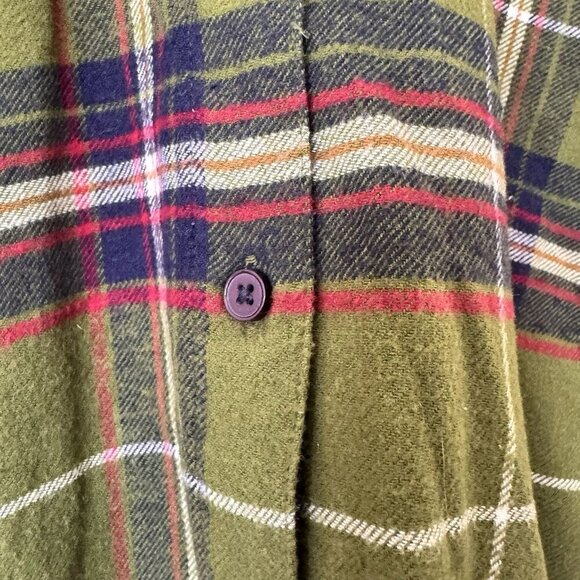 Womens Buttoned Up Shirt Olive Blue Red Plaid Flannel Size Medium - Picture 4 of 9